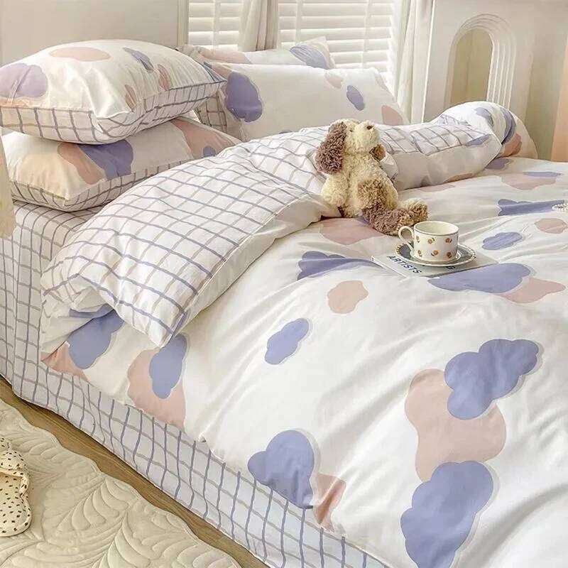 Quilt Cover Pillowcase Flat Sheet 4 Piece Set Cartoon Girl's Sets Soft Skin-friendly Four Season Double Bed Bedding H260312
