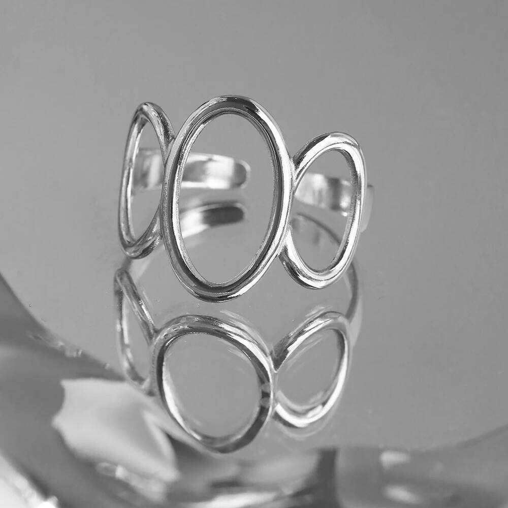 DGIDDK Stainless Steel Geometric Openwork Design Open Ring Unisex Simple And Fashionable Adjustable Finger Jewelry Party Gifts H260312