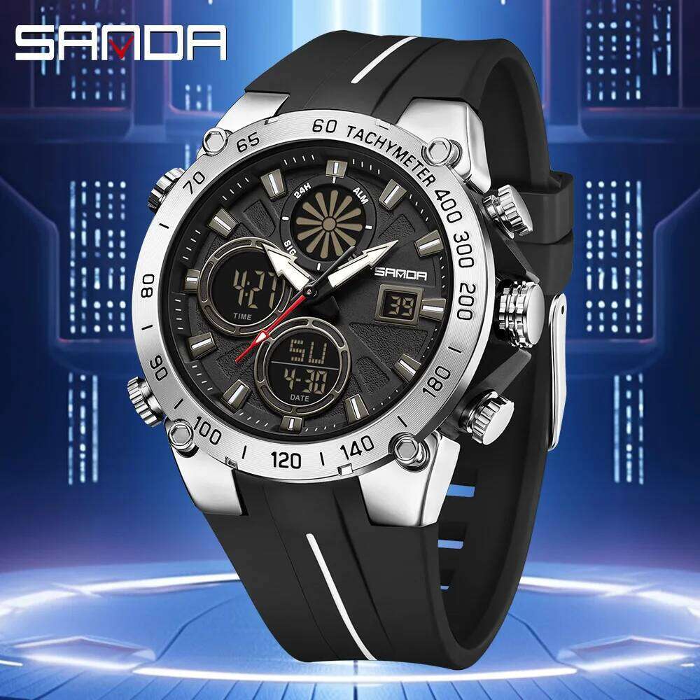 SANDA6262 Top Fashion Men's Sports Watch Waterproof LED Analog Digital Dual Display Electronic Clock Stopwatch