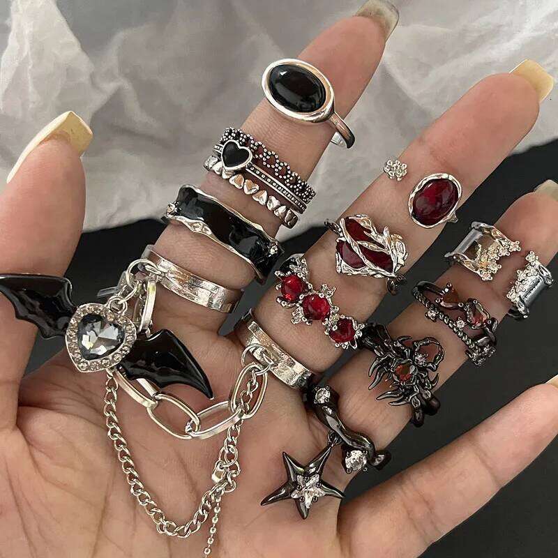 Gothic Fashion Rings For Women Girls Crystal Black Spider Open Ring Hip Hop Punk Irregular Animal Finger Jewelry Halloween Gift H260312
