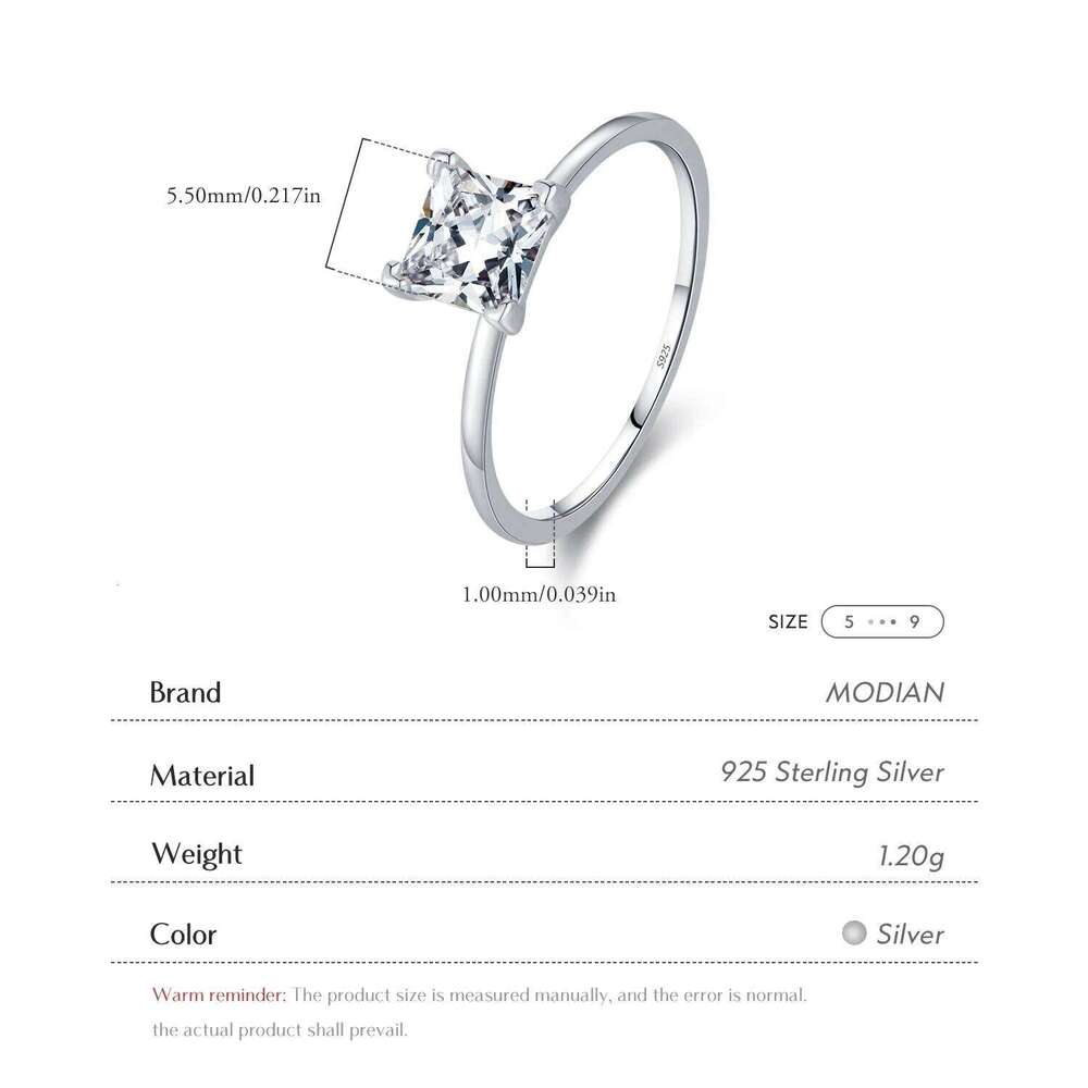 MODIAN 925 Sterling Silver Minimalism Sparkling Princess Cut CZ Ring Classic Wedding Engagement Statement Fine Jewelry For Women H260312