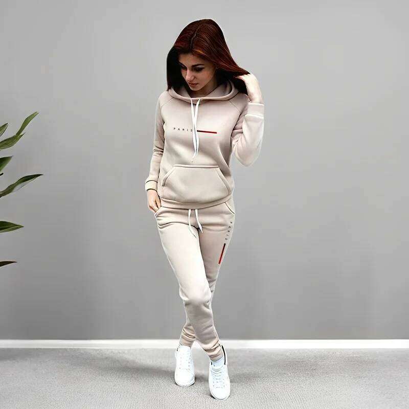 Printing Hooded Suit Quality Ladies Daily Jogging Sport Woman Two piece Set Autumn Winter Women Tracksuit Outfits Fashion Casual C260312