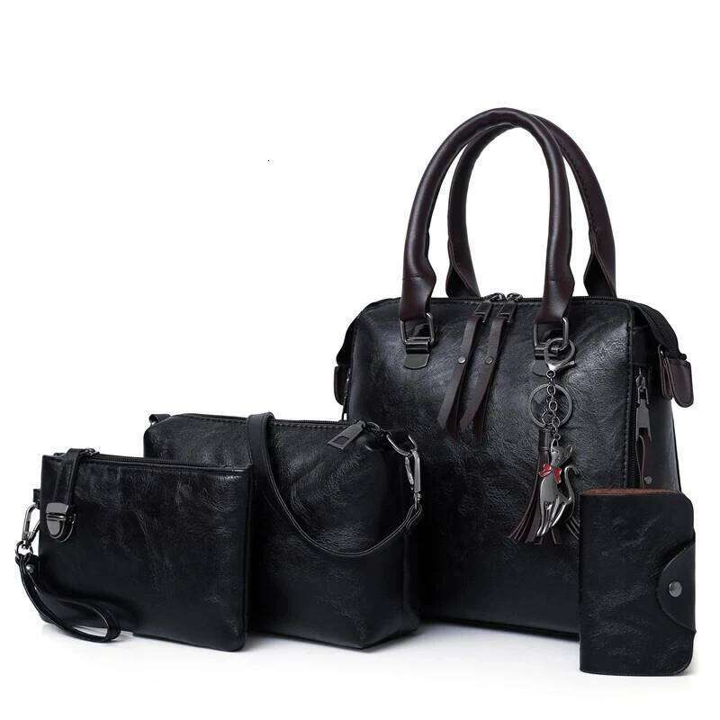 Women Composite Tassel Luxury Leather Purse Handbags Famous Brands Top-Handle Female Shoulder Bag 4Pcs/Set Xiu Lai Si