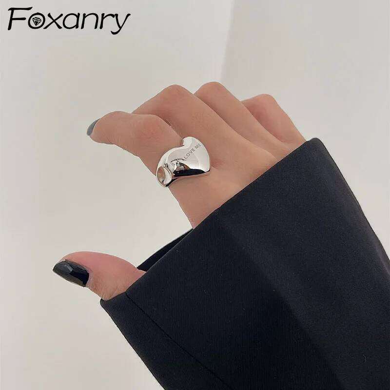 FOXANRY Silver Color Rings for Women Accessories New Trendy Elegant Simple Smooth Heart Party Jewelry Birthday Gifts H260312