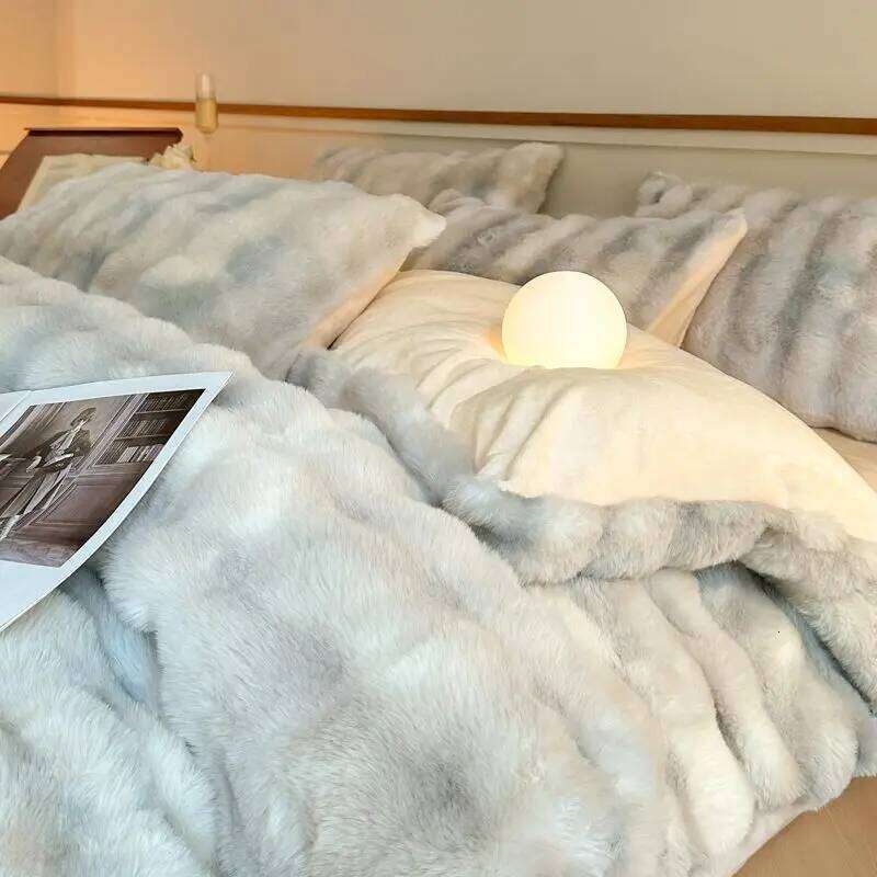 4pc Winter Sheet Warm Milk Rabbit Velvet Duvet Cover Thickened Double-sided Flannel Bed Blanket Coral Bedding Set H260312