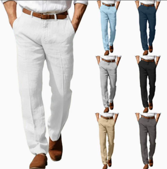 Men's Pants 2026 Men Elegant Stand Pockets Cotton Linen Solid White Black Ankle-Length Trouser Plus Size Mens Casual Straight Shirt With Collar C