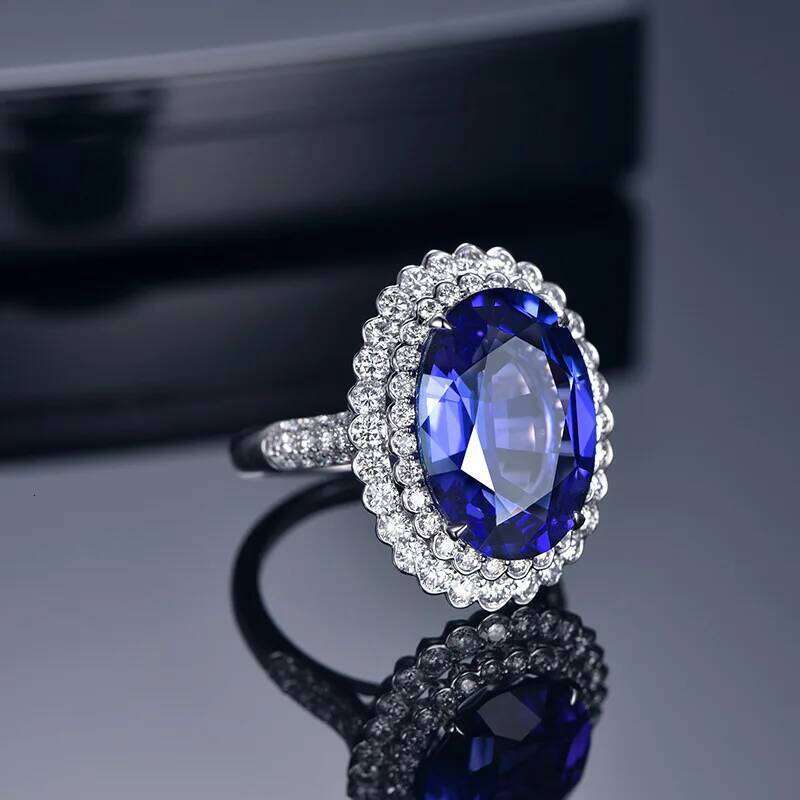 European and American High-End Elegant Dark Blue Tanzanite Colorful Gemstone Open for Women Cluster Zirconia Ring H260312