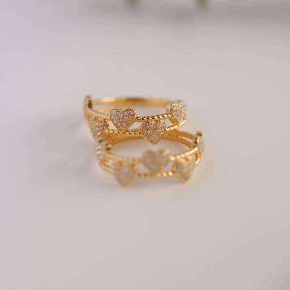 Fashionable S925 Sterling Silver Gold Plated Double full zircon heart charm Heart Simplicity Ring for women fine jewel H260312