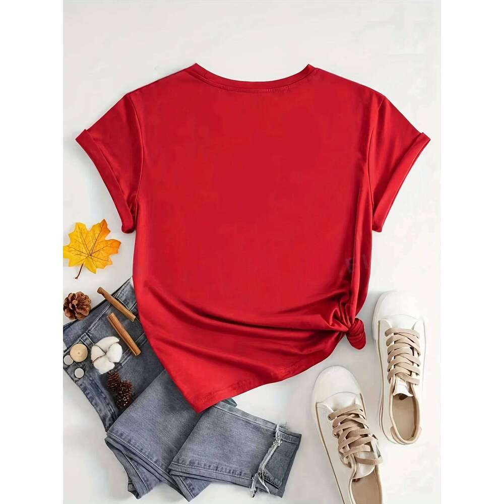 Bear Print T-shirt Short Sleeve Crew Neck Casual Top for Summer & Spring Women's Clothing Z260312