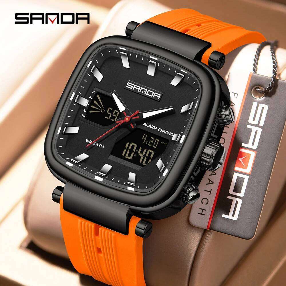 Fashion SANDA Top Brand New 6282 Dual Display Sports Waterproof LED Men's Timing Electronic Watch