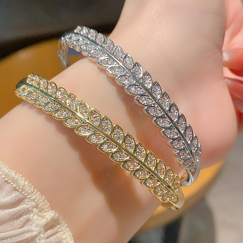 Bracelet Real Zircon Luxurious Full-Inlaid Elegant Willow Leaf Bracelet Exquisite Creative Bracelet