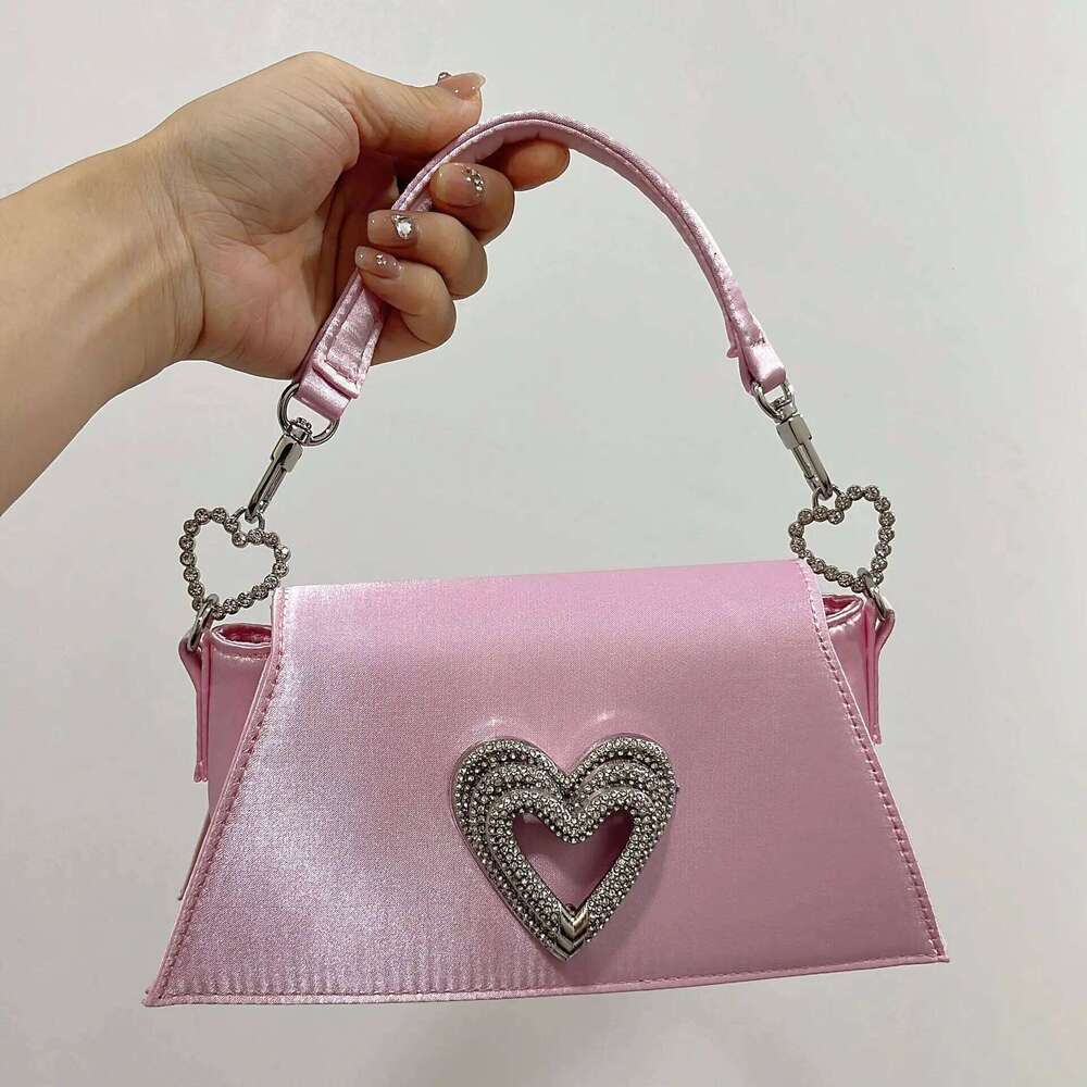 Fashion Heart Rhinestone Handbags Luxury Satin Evening Bags For Women Diamonds Designer Shoulder Bag Silk Wedding Clutch