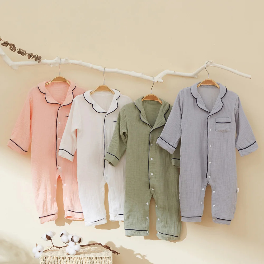 Autumn Baby Sleepwear Organic Cotton Clothes for Boy Girl born Pajama Solid Color Muslin Romper Kids Pajamas Toddler Jumpsuit 260311