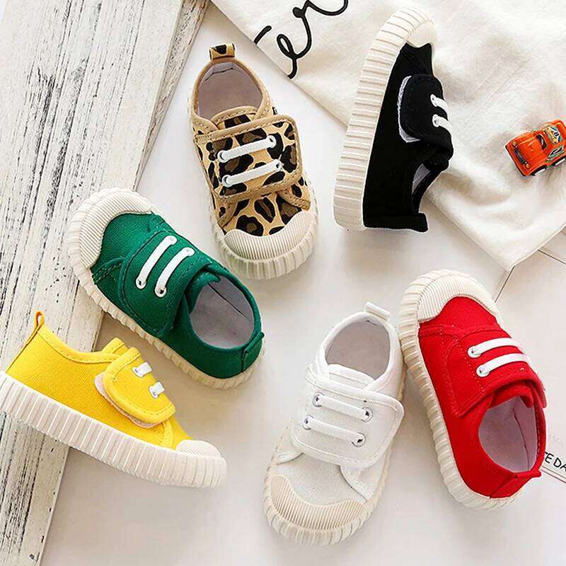 Children Leopard Canvas Toddler Infant Boy Sneakers Girl Candy Color Casual Baby Kids Breathable Soft Leisure Shoes H260312