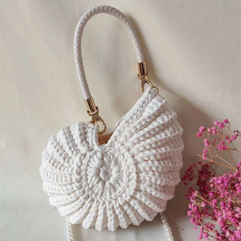 Handmade Crochet Tote Seashell Purse For Women Boho Shell Crossbody Shoulder Bag Summer Beach Clutch Hobo Handbag WONST