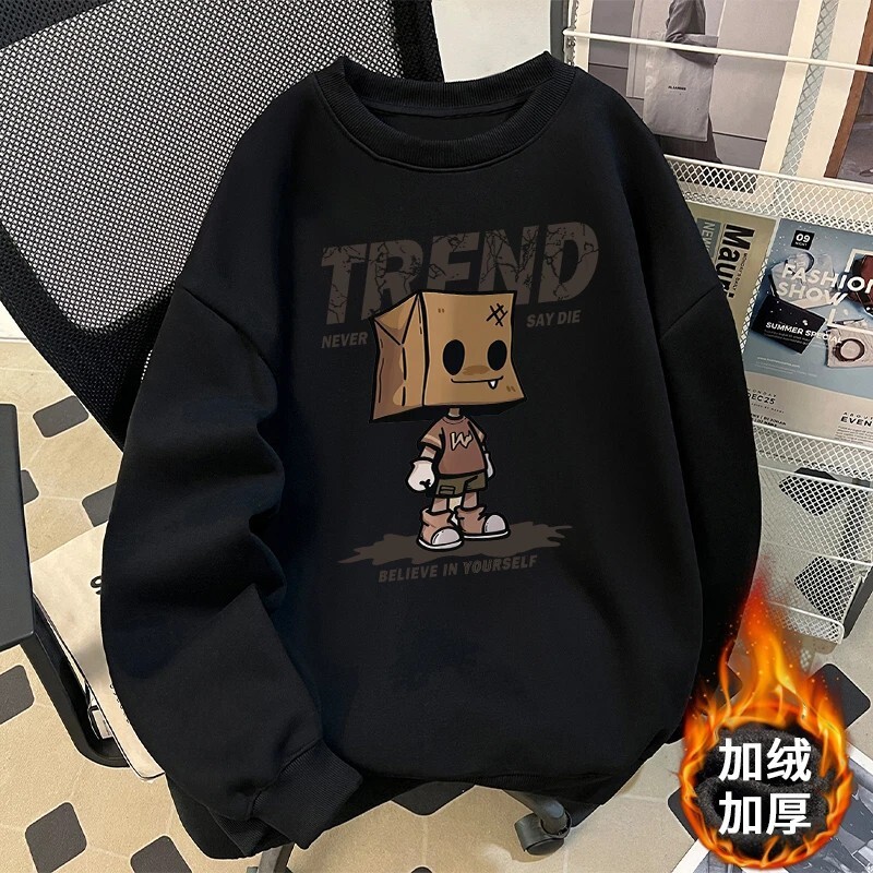 Fleece-lined Hoodless Swetshirt For Men Designer Hoodie Utumn Nd Winter Populr New Model Crtoon Nime Print Round Neck Trendy Csul Wer For Men