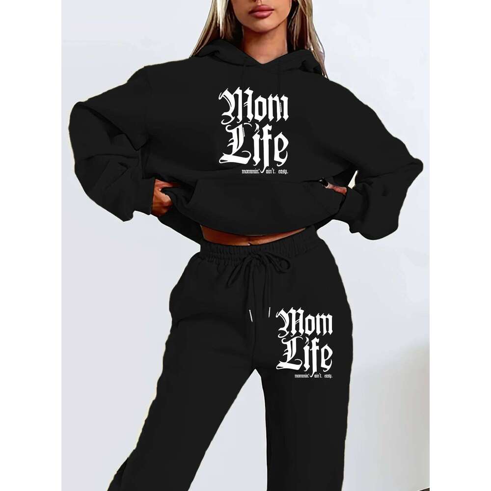 Women's autumn and winter hoodie+sweatpants set, street casual letter printed fashion, plus plush warm clothing C260312
