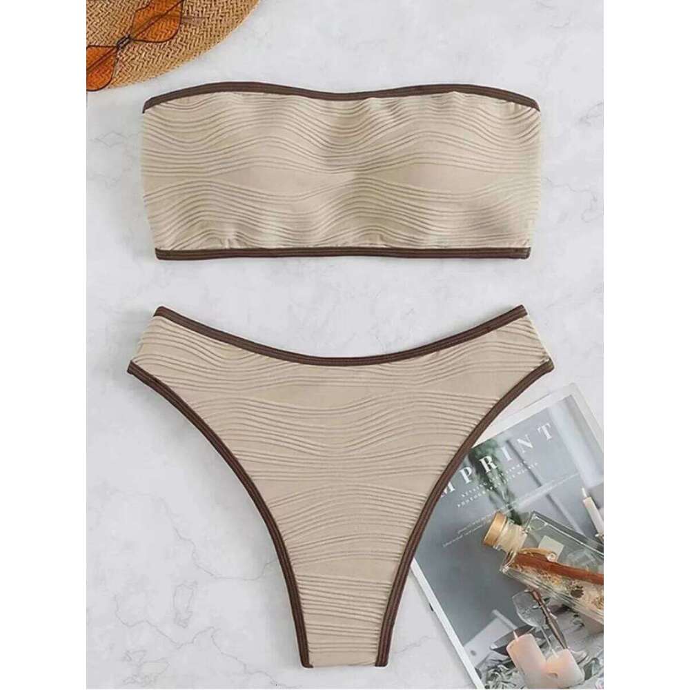 Contrast Binding Bandeau Bikinis 2025 Women Sexy Thong Swimsuit Push Up Swimwear Female Bathing Suit Swimming Summer Beachwear Y260303