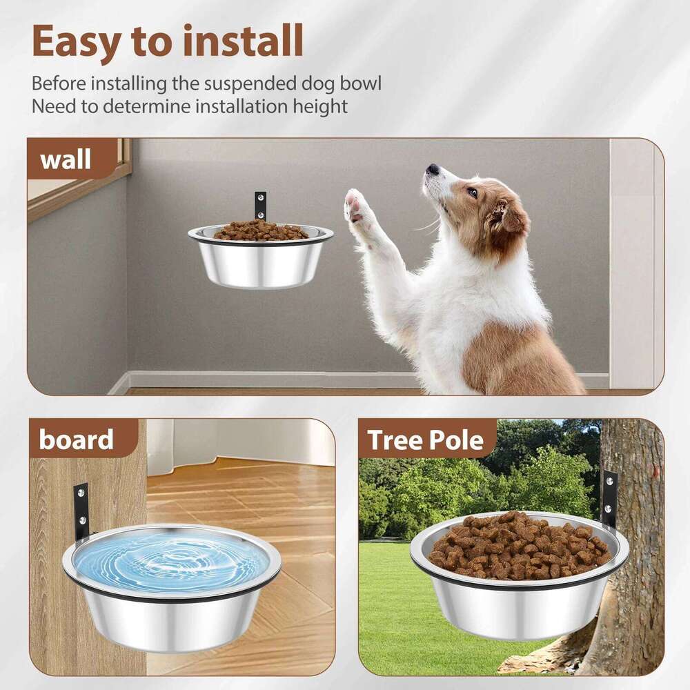 2 Pack Bowl Foldable Stainless Steel Raised Dog and Water Bowls Adjustable Height Wall Mounted Cat Food 26Y0312