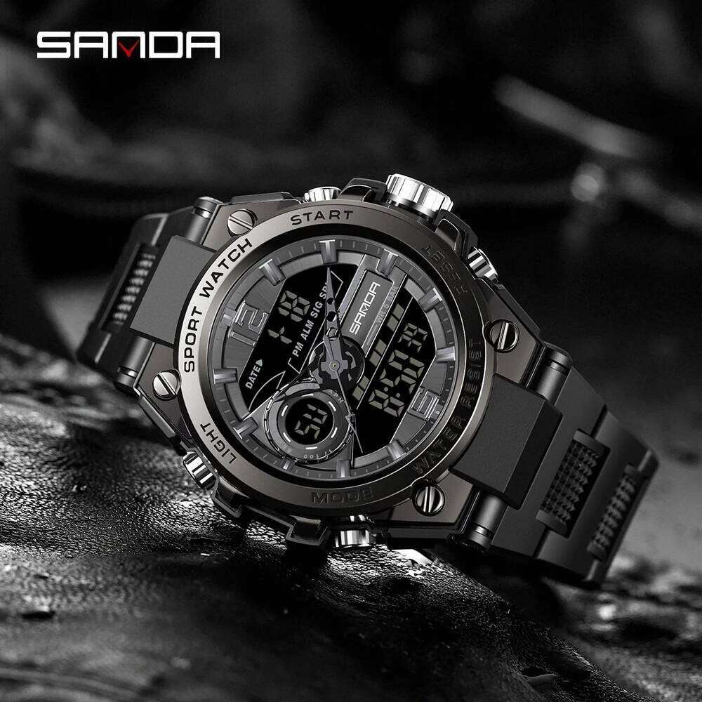 SANDA New Sport Military Men's Watches 50M Waterproof Quartz Wristwatch LED Digital Watch for Male Clock Relogios Masculino 6092