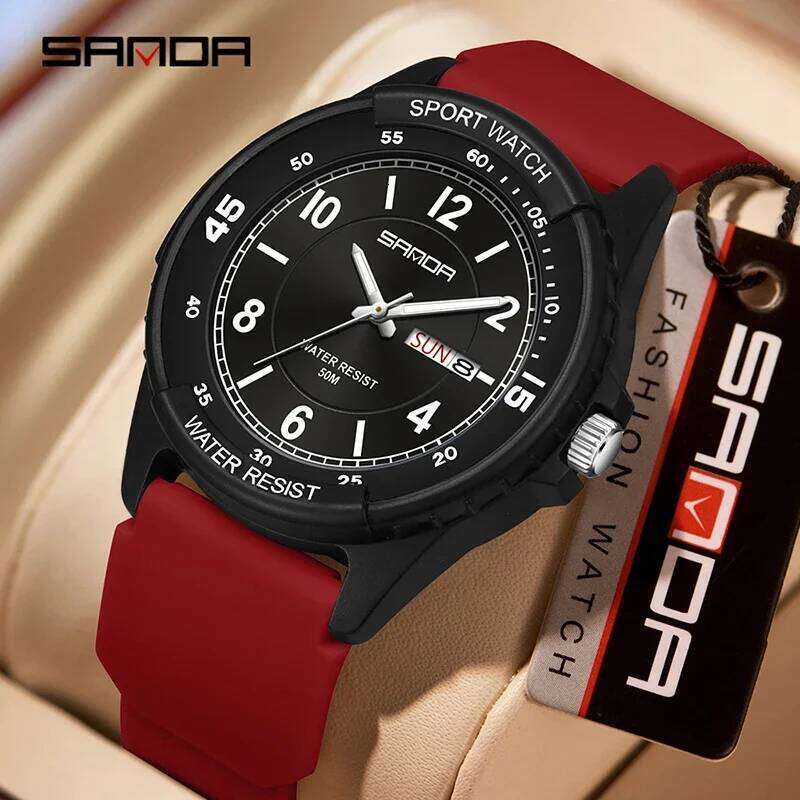SANDA 6358 Male Female Student Sports Quartz Watch 5ATM Waterproof Luminous Double Calendar Lightweight and Drop resistant