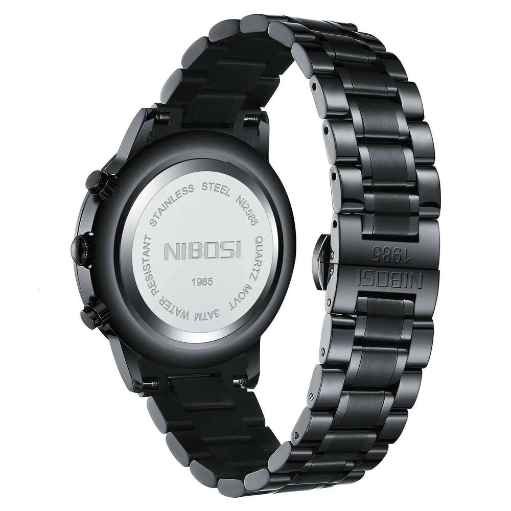 NIBOSI Men's Analog Minimalist Black Dial for Men Business Chronograph Military Stainless Steel Wrist Watches