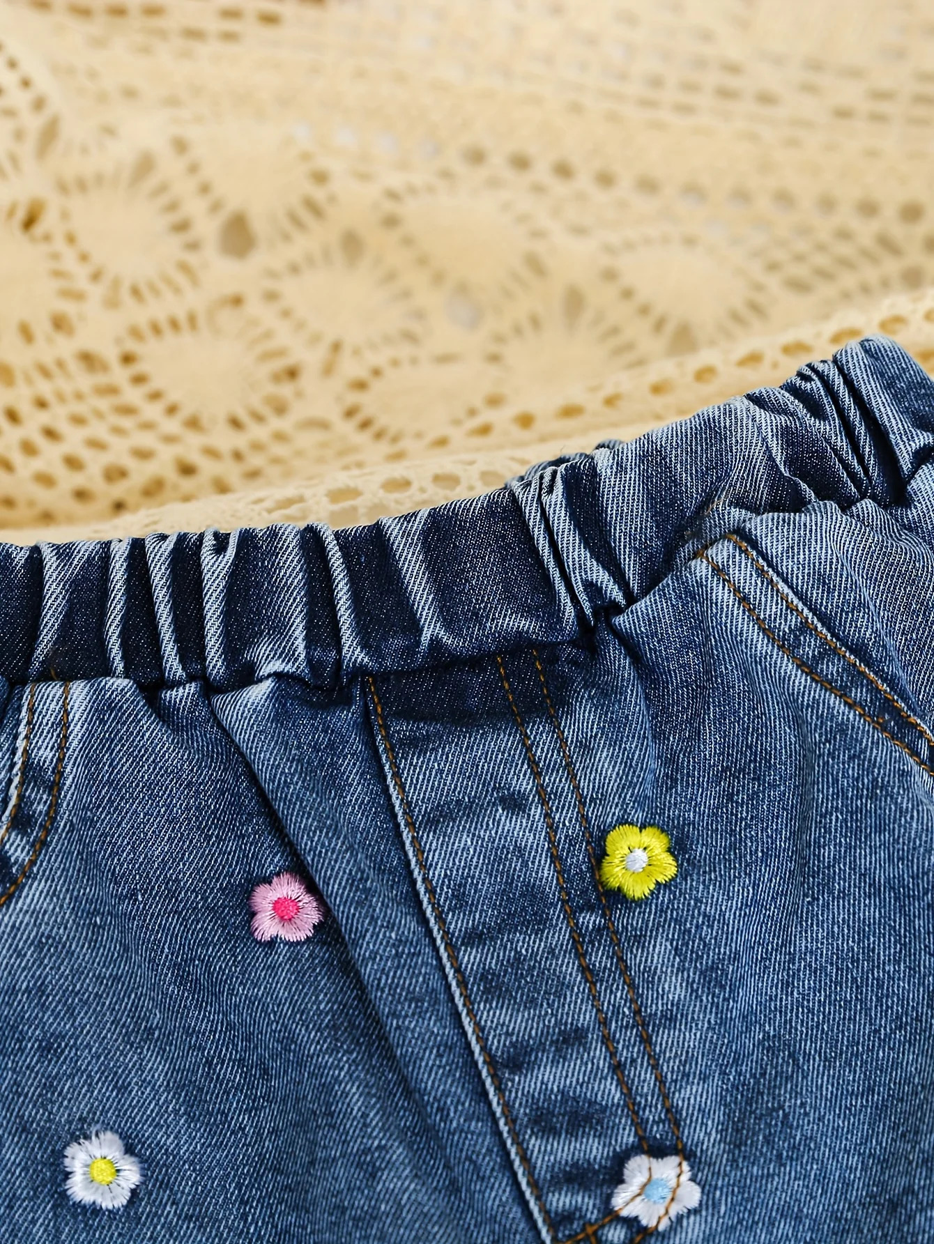 TwoPiece Girls Summer BowEmbroidered Casual Shorts Street Fashion Denim 260311