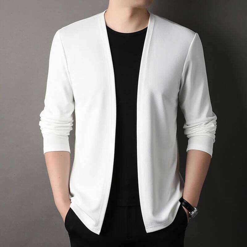 New Cardigan for Men, Thin Spring and Outerwear, Long Sleeve Casual Trendy Versatile Pure Color Slim Fit Autumn