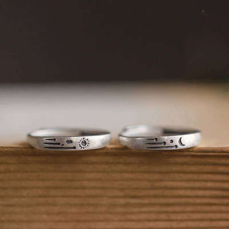 2Pcs Love Heart Electrocardiogram Couple Open Rings For Women Men Lover Black Silver Color Engagement Wedding Valentine'Day Gift W260312