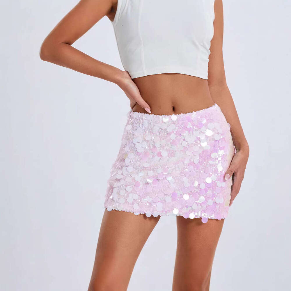European and American Style New Foreign Trade Cross-Border Sexy Reflective Sequin A-Line Bodycon Mini Skirt