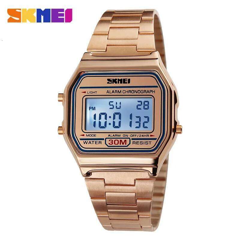 SKMEI 1123 Luxury Retro Digital Sports Watch for Men Stainless Waterproof Mens Wristwatches Steel Clock 1328 Reloj Hombre