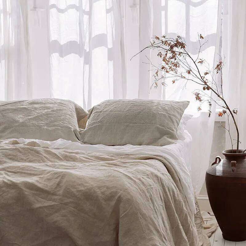 Bed 4 Piece 100% Pure Linen Flat 1 Deep Pocket Fitted Sheet 2 Pillowcases Flax Sheets Bedding Set H260312