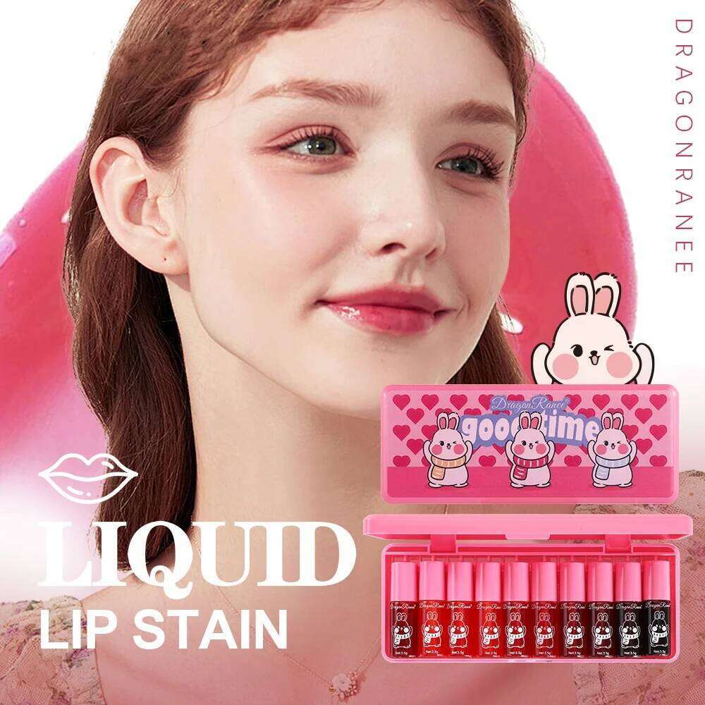 Ten-Piece Set, Mirror-Like, Watery, Plump, Whitening, Complexion-Enhancing Lipstick, Moisturizing, Non-Stick Cup, Long-Lasting Lip Glaze W260311