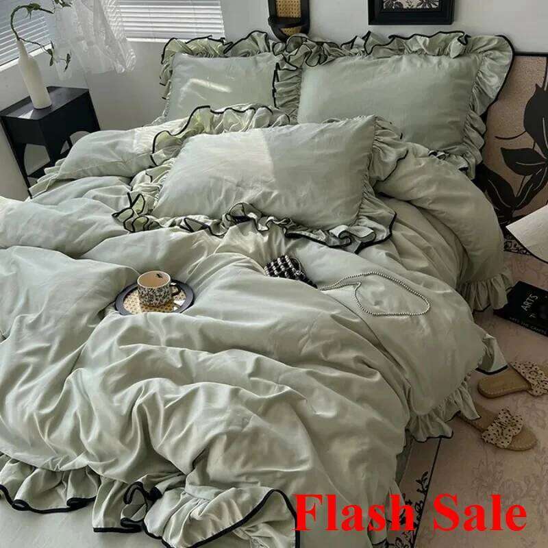 2025 Hot Sale ice Korean large washed silk four-piece set lace mattress cool bed sheet summer bedding H260312
