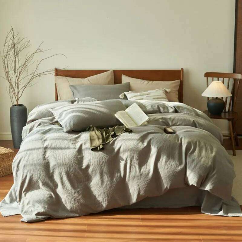 Pure three-layer yarn four-piece set 100 cotton bedding simple quilt cover sheet three-piece bed hat H260312