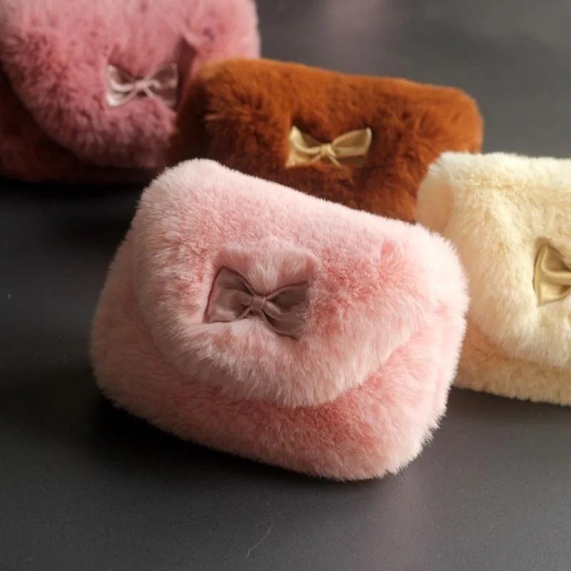 Girl Kids Mini Cross Body Bag Fashion Bowknot Fur Shoulder Messenger Purse 260311