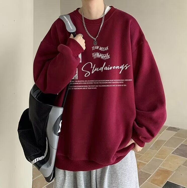 Burgundy Letter Designer Hoodie Print Heavyweight Sweatshirt For Men Spring And Autumn New Retro Style Couple's Hoodless Top Large Size