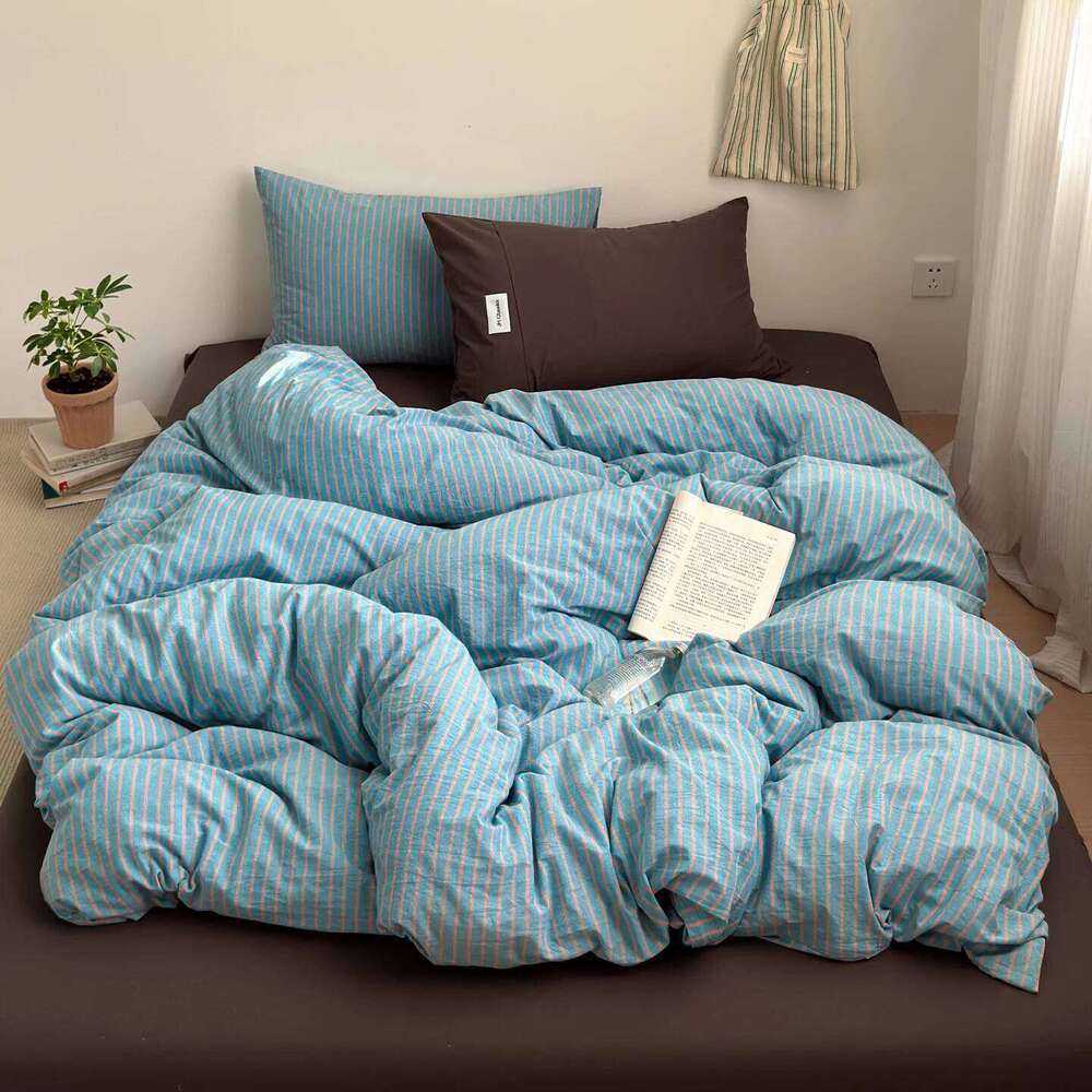 Simple Style Bedding Nordic Striped Duvet Cover 100% Cotton Flat Single Twin Size Double Bed Sheet Set For Bedroom H260312