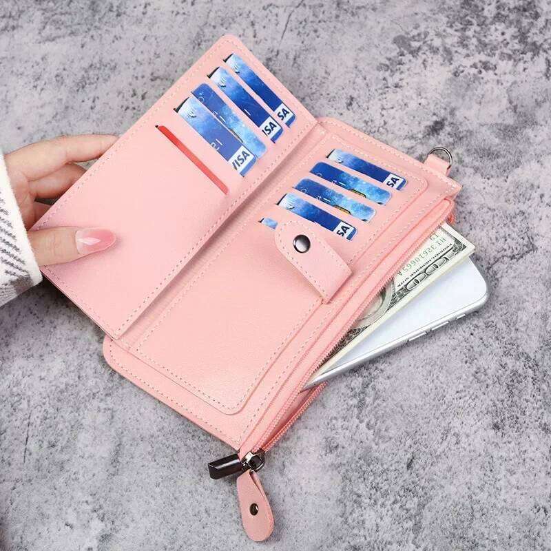 Fashion Women Wallets Simple Zipper Purses Black White Gray Red Long Section Clutch Wallet Soft PU Leather Money Bag