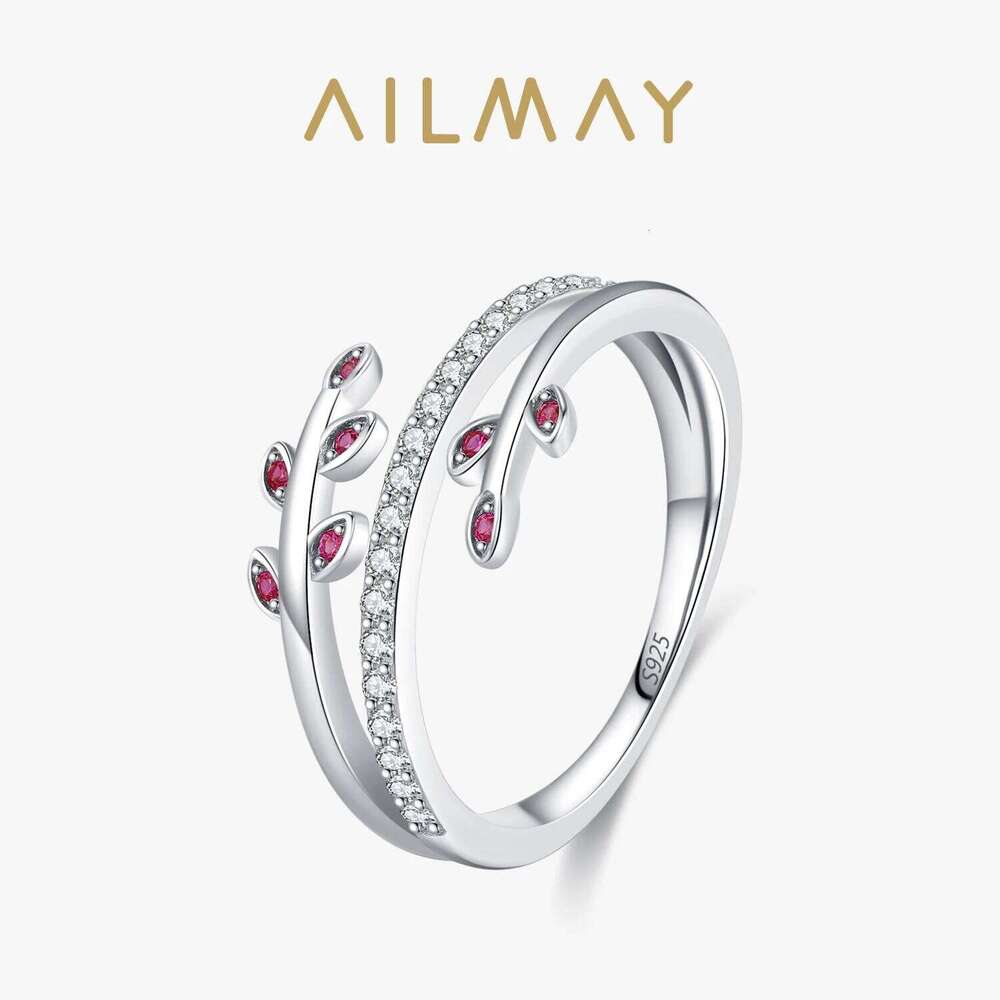Ailmay Solid 925 Sterling Silver Fashion Charm Leaves Sparkling CZ Finger Ring For Women Wedding Engagement Fine Female Jewelry H260312