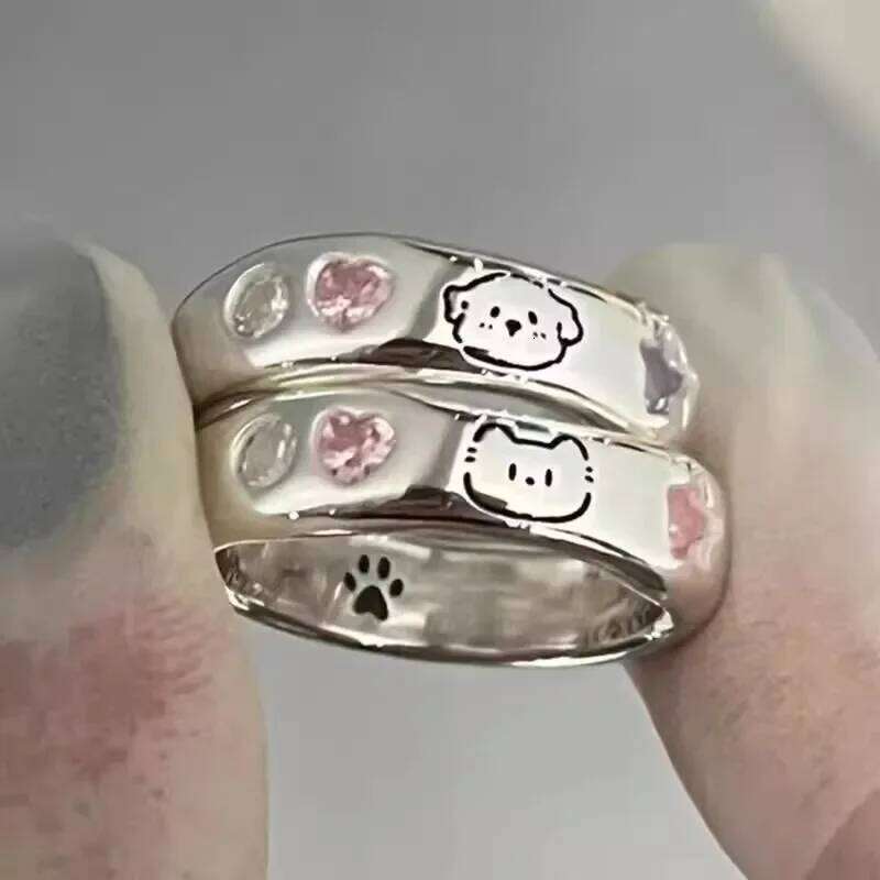1/2pcs New Lovely Cat Dog Animal Ring for Couple Handmade Opening Adjustable Valentine's Day Rings Fashion Jewelry W260311