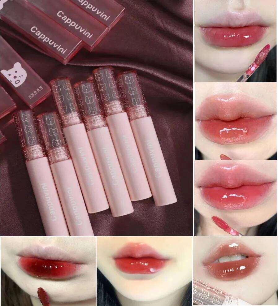 Cherry Pink Waterproof Mirror Finish Water Gloss Nude Brown Clear Tint Glass Lip Oil Liquid Makeup for Luminous Look W260311