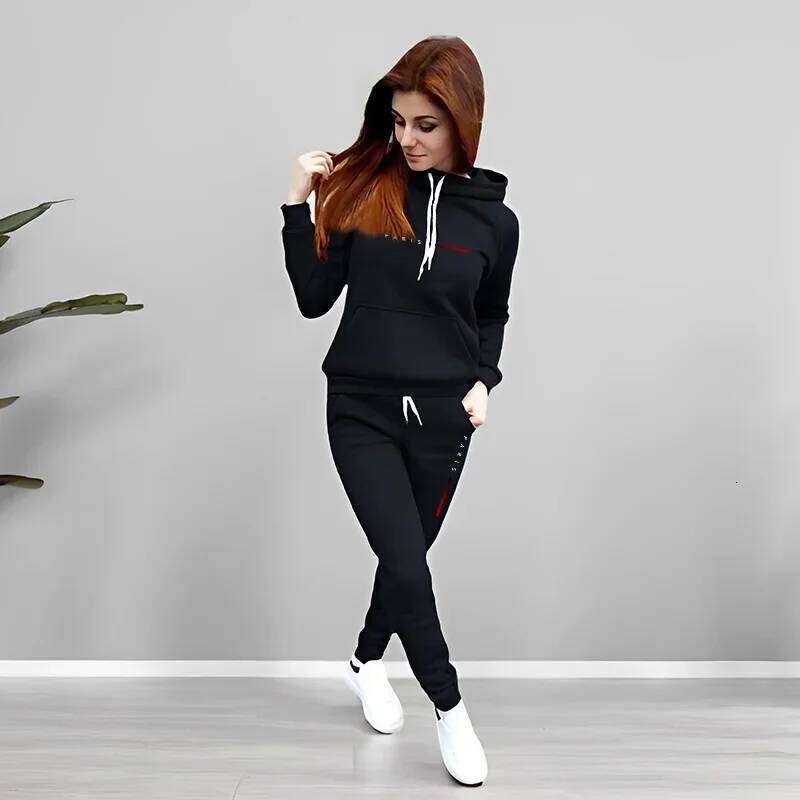 Printing Hooded Suit Quality Ladies Daily Jogging Sport Woman Two piece Set Autumn Winter Women Tracksuit Outfits Fashion Casual C260312
