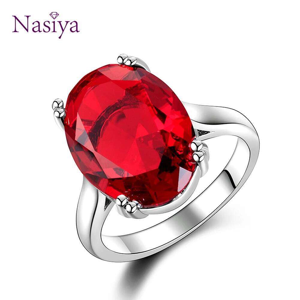 Red Ruby Oval Egg Shape Gemstone S925 Silver Wedding Rings For Women Bridal Fine Jewelry Engagement Bague Accessories H260312