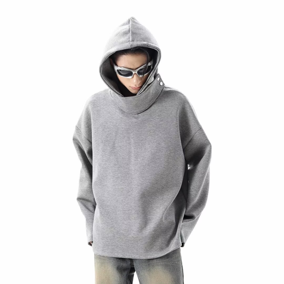 New Style Heavyweight Stand-up Collar Hooded High Street Niche Sweatshirt Unisex Solid Color Pullover Trade Trendy Designer Hoodie Brand Sweatshirt