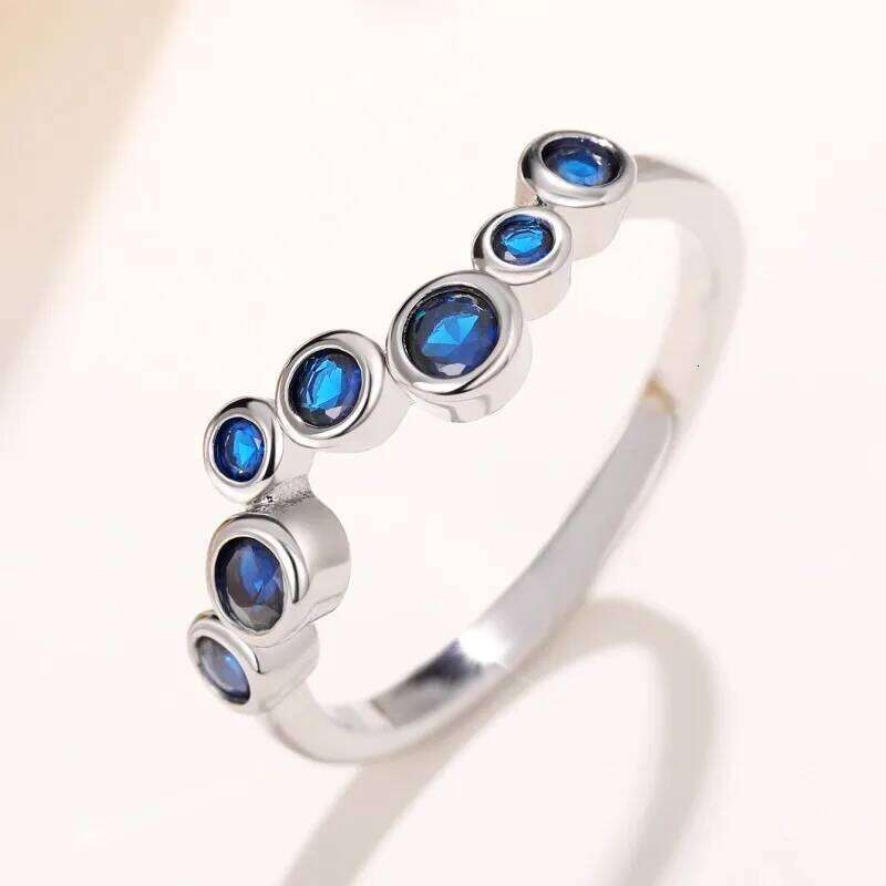 Huitan Elegant Blue Cubic Zirconia Thin Rings for Women Fancy Wedding Party Finger Accessories High Quality Silver Color Jewelry H260312