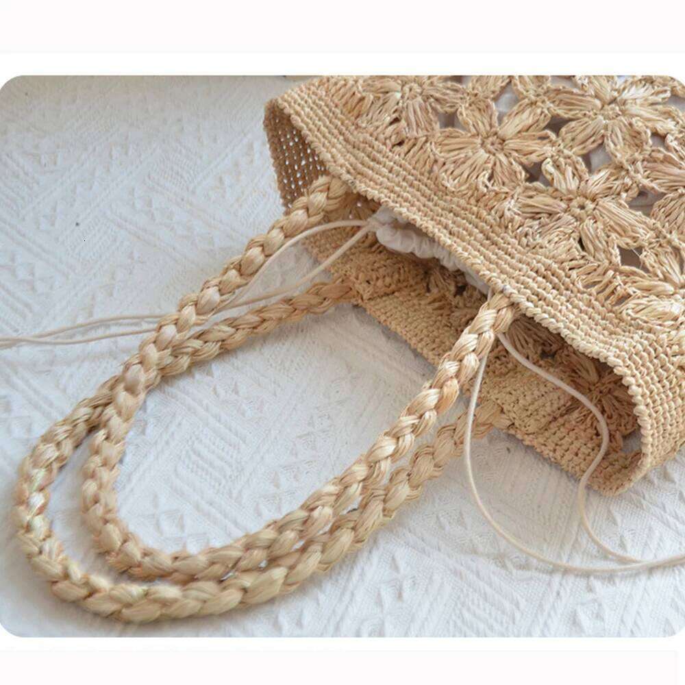 Bohemian Flower Straw Tote Hollow Floral Beach Bags For Women Handbag Handmade Woven Shoulder Bag Summer Travel Shopper NEW WONST