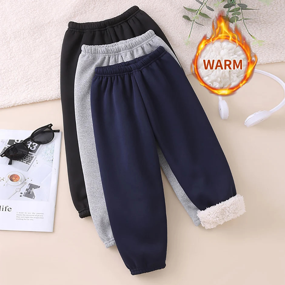 Autumn And Winter Childrens Plush Warm Sports Casual Pants For Boys Girls Solid Color Fashion Thick Windproof Harun 260311