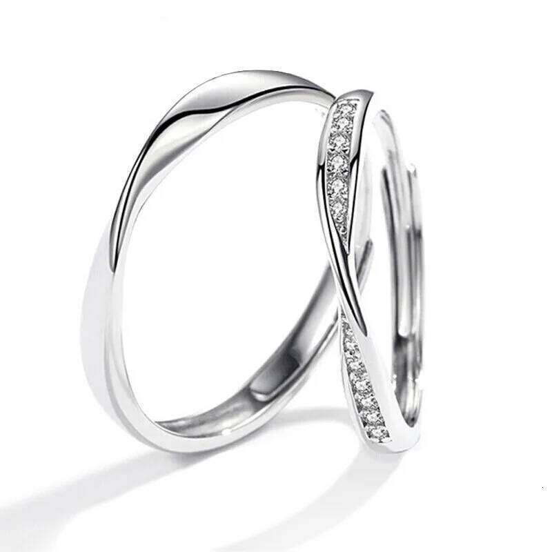 Fashion Simple Opening crystal Minimalist Silver Color Zircon Adjustable Ring For Men Women Couple Engagement Jewelry W260311