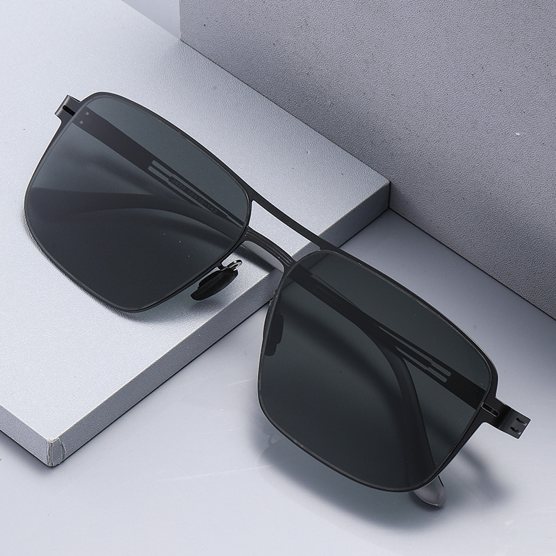 2026 New European American Fashion Square Frame Nylon Polarized Sunglasses for Men with Metal Temples and Double Bridge Sun Protection Glasses